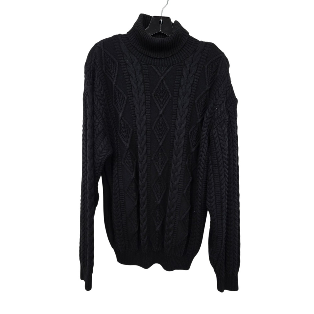 Vintage 90s Y2K Cable Knit Turtleneck Sweater Men L Black Cotton Pullover Canada